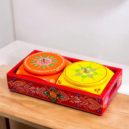 Hand painted wooden box with two containers / dry fruit box