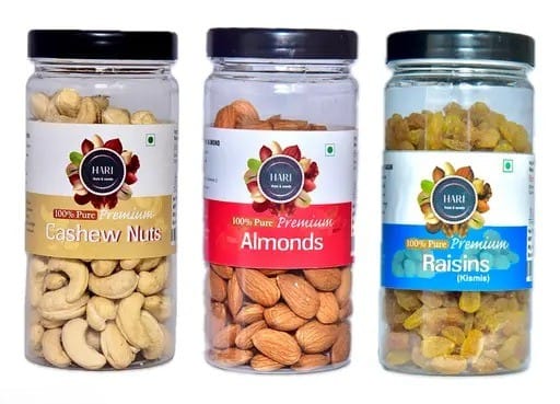 Hari Premium Dry Fruits Combo of Cashews, Almonds and Raisins (Kismis) 600 gm