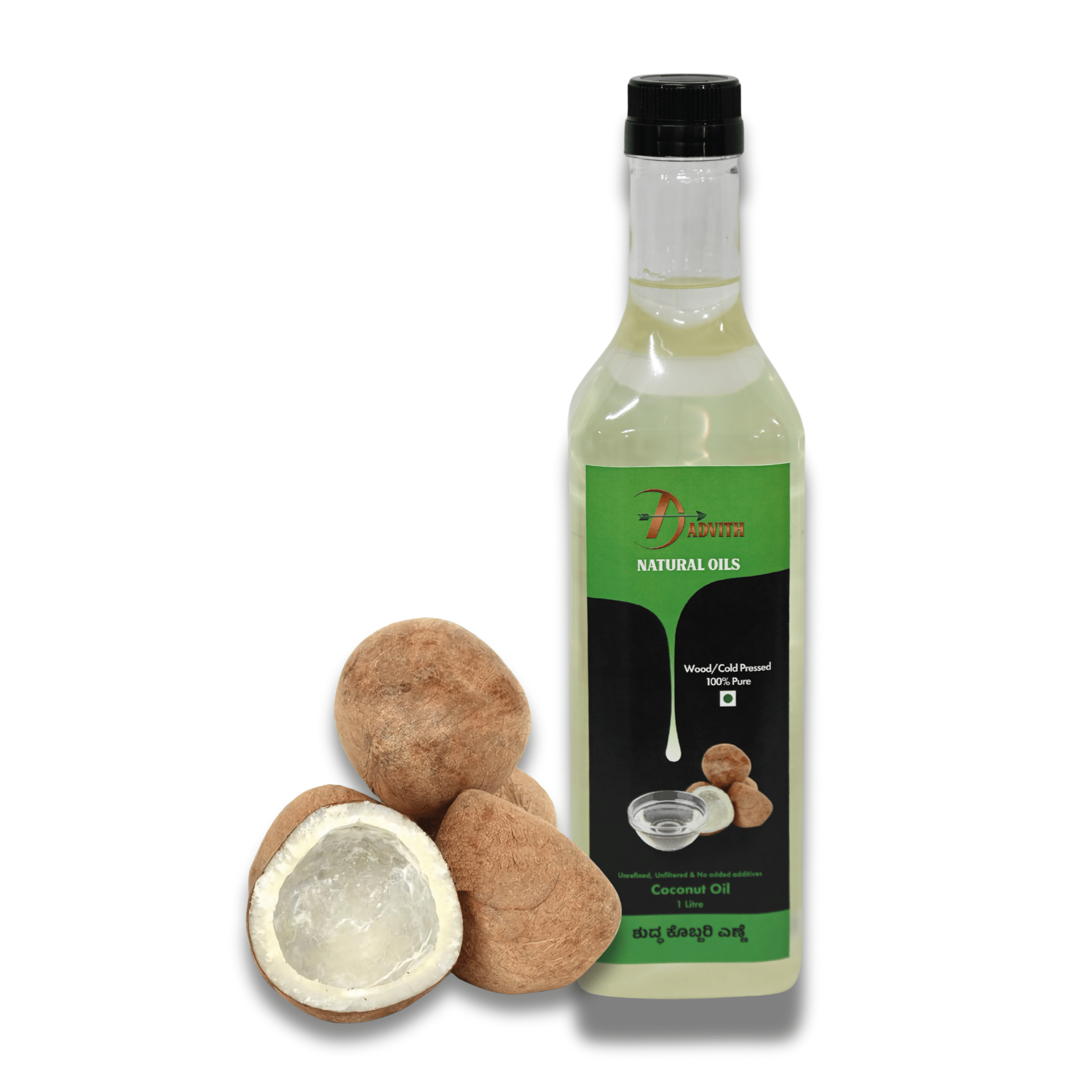 Advith Natural Oils Wood/Cold Pressed Coconut Oil, 1 Litre