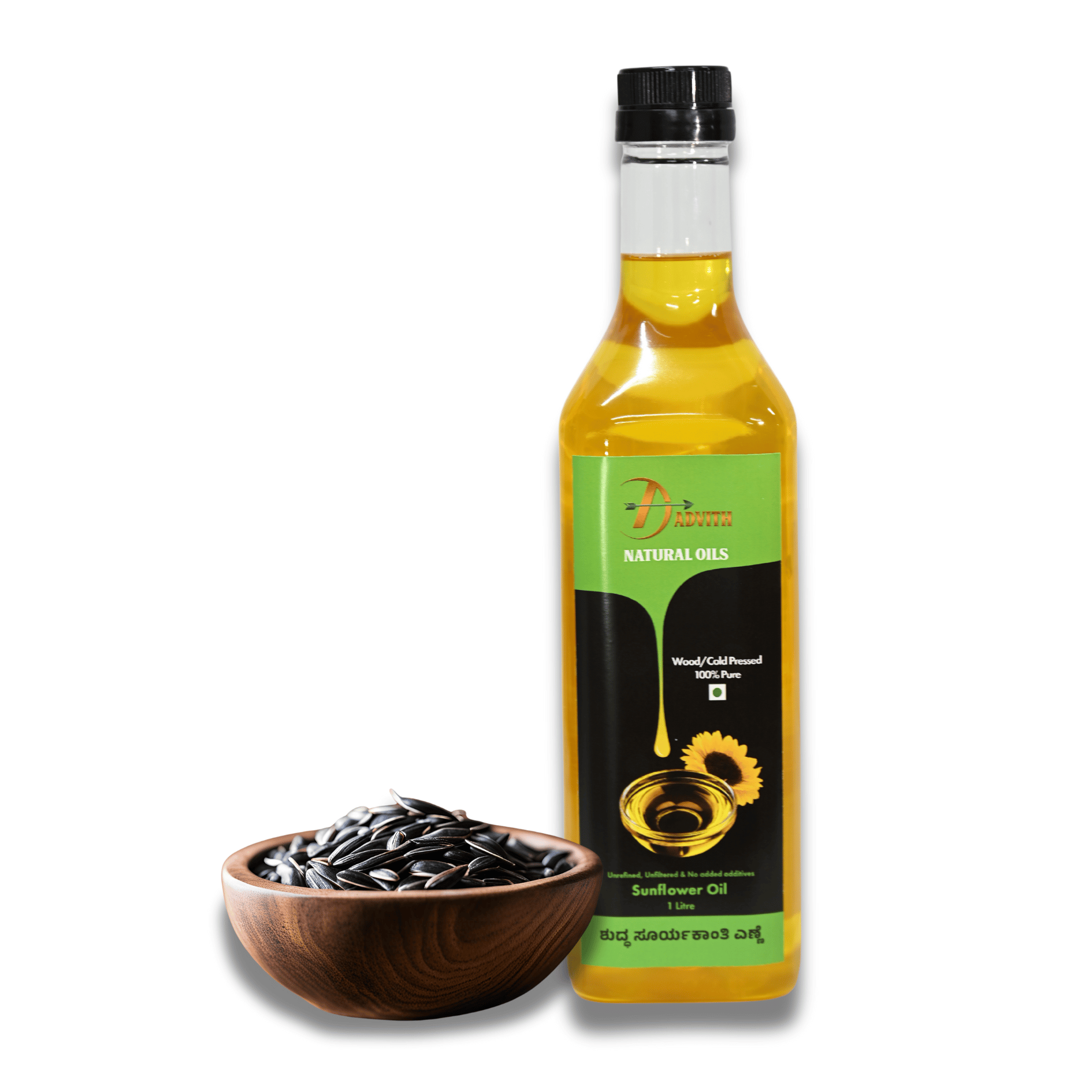 Advith Natural Oils Wood Cold Pressed 100% Pure Sunflower Oil, 1 Liter