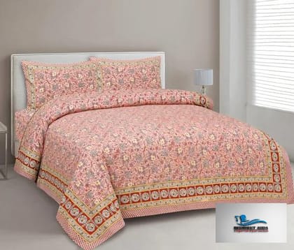 Hometrade India-Standard King Size (90*108 Inches) Double Bedsheet With 2 Pillow Cover-RJ-14-Jaipur lining-3006