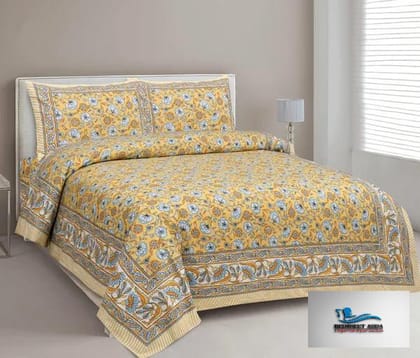 Hometrade India-Standard King Size (90*108 Inches) Double Bedsheet With 2 Pillow Cover-RJ-14-Jaipur lining-3007