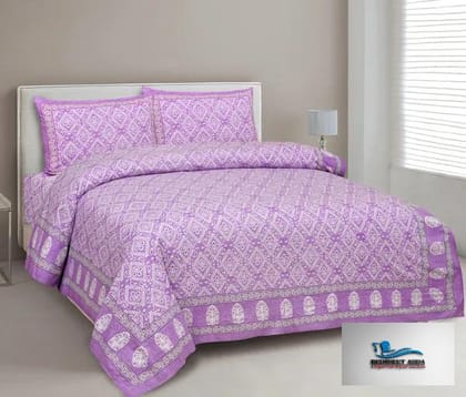 Hometrade India-Standard King Size (90*108 Inches) Double Bedsheet With 2 Pillow Cover-RJ-14-Jaipur lining-3008