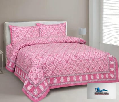 Hometrade India-Standard King Size (90*108 Inches) Double Bedsheet With 2 Pillow Cover-RJ-14-Jaipur lining-3009