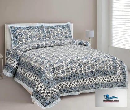 Hometrade India-Standard King Size (90*108 Inches) Double Bedsheet With 2 Pillow Cover-RJ-14-Jaipur lining-3012