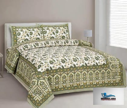 Hometrade India-Standard King Size (90*108 Inches) Double Bedsheet With 2 Pillow Cover-RJ-14-Jaipur lining-3018