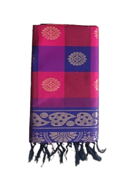  Pink and Purple Silk Saree with Floral Brocade and Tassels