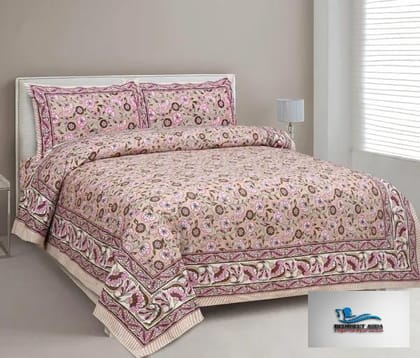 Hometrade India-Standard King Size (90*108 Inches) Double Bedsheet With 2 Pillow Cover-RJ-14-Jaipur lining-3019