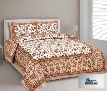 Hometrade India-Standard King Size (90*108 Inches) Double Bedsheet With 2 Pillow Cover-RJ-14-Jaipur lining-3021