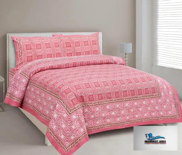 Hometrade India-Standard King Size (90*108 Inches) Double Bedsheet With 2 Pillow Cover-RJ-14-Jaipur lining-3023