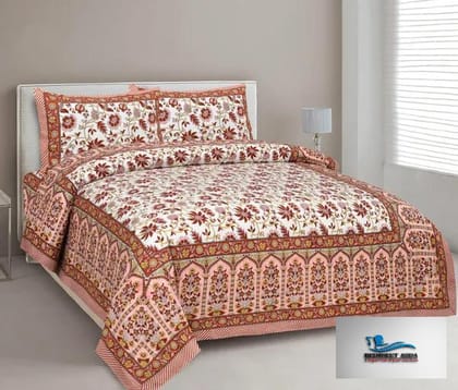 Hometrade India-Standard King Size (90*108 Inches) Double Bedsheet With 2 Pillow Cover-RJ-14-Jaipur lining-3025