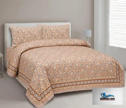 Hometrade India-Standard King Size (90*108 Inches) Double Bedsheet With 2 Pillow Cover-RJ-14-Jaipur lining-3028