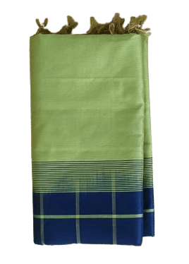  Green and Blue Checked Saree With Tassels