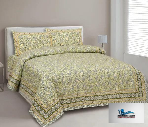 Hometrade India-Standard King Size (90*108 Inches) Double Bedsheet With 2 Pillow Cover-RJ-14-Jaipur lining-3031