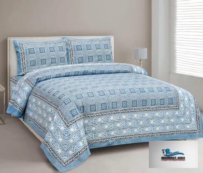 Hometrade India-Standard King Size (90*108 Inches) Double Bedsheet With 2 Pillow Cover-RJ-14-Jaipur lining-3036