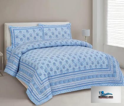 Hometrade India-Standard King Size (90*108 Inches) Double Bedsheet With 2 Pillow Cover-RJ-14-Jaipur lining-3033