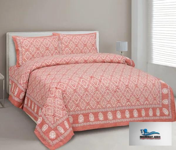 Hometrade India-Standard King Size (90*108 Inches) Double Bedsheet With 2 Pillow Cover-RJ-14-Jaipur lining-3037