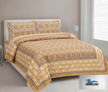 Hometrade India-Standard King Size (90*108 Inches) Double Bedsheet With 2 Pillow Cover-RJ-14-Jaipur lining-3035