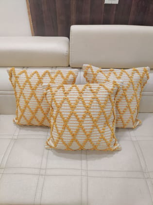 BulkySanta handtufted Cotton Cushion Covers for Sofa, 16 in x 16 in (Diamond Yellow)