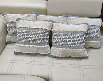 BulkySanta handtufted Cotton Cushion Covers for Sofa, 16 in x 16 in (Diamond White Grey)