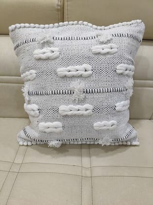 BulkySanta handtufted Cotton Cushion Covers for Sofa, 16 in x 16 in (White Knotted)