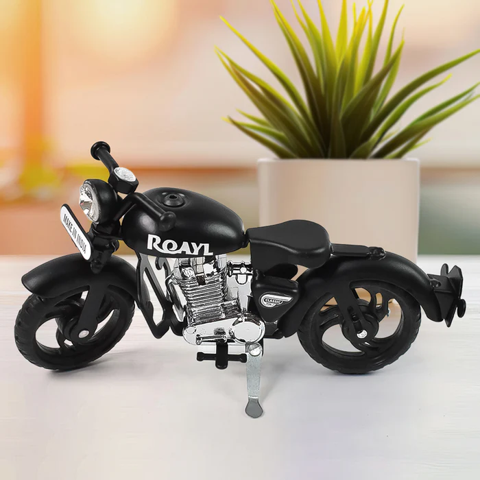 Die Cast Metal Bullet Bike Motorcycle Scale Model Prototype Miniature Showpiece Toy with Side Stand for Birthday Gift I Kids I Adult (Bullet Bike Motorcycle Miniature Black)