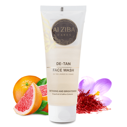 ALZIBA CARES De-tan Face wash with Grapefruit, Saffron, Glycolic Acid and Vitamin E | for Skin Detoxing, Detanning and Skin Brightening | 100 ML | for Men and Women, All Season & all Skin Types