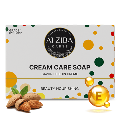 ALZIBA CARES Cream Care Soap (Pack of 4)  with Vitamin E and Almond Oil  | For Nourishing, Soft and Supple Skin   | High TFM (Grade 1), Vegan  | For all Skin Types  | 100G * 4 Soap Bar