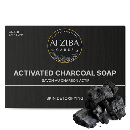 ALZIBA CARES Activated Charcoal Soap (Pack of 4)  with Bamboo Charcoal and Glycerine  | For Clean, Detox and Hydrates Skin  | High TFM Grade 1, Vegan  | For all Skin Types  | 100G * 4 Soap Bar