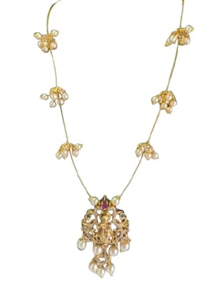  Pearl and antique gold traditional Indian pendant necklace