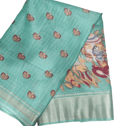 Green Color Pure Linen Saree with Blouse piece