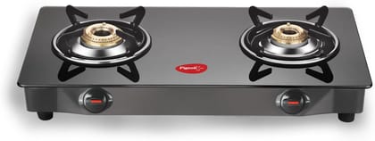 Pigeon Glass Top 2 Burner Manual Gas Stove (GT 2B, Black)