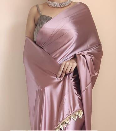  Buy Latest Party Wear Saree Collection Online - Rose Gold Satin Silk Saree With Blouse Piece