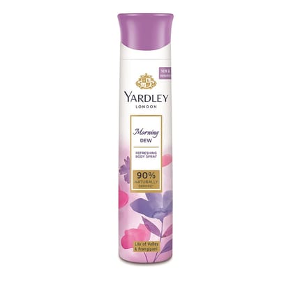 Yardley London Morning Dew Refreshing Body Spray| Lily of Valley & Frangipani Fragrance| Deodorant Body Spray For Daily Use| Deodorant For Women| 90% Naturally Derived| 150ml