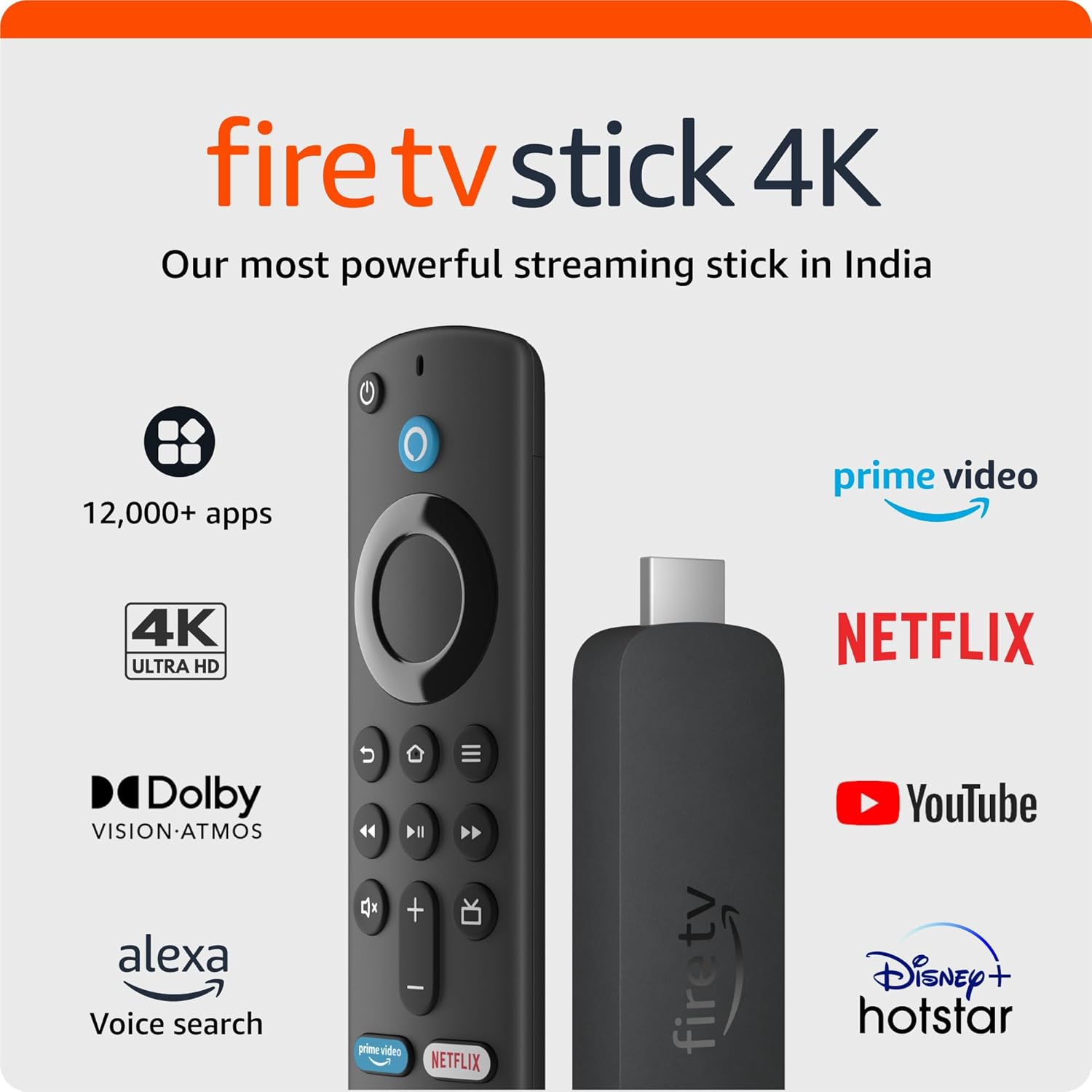 Fire TV Stick 4K streaming device, Wi-Fi 6, Alexa Voice Remote (includes TV controls)