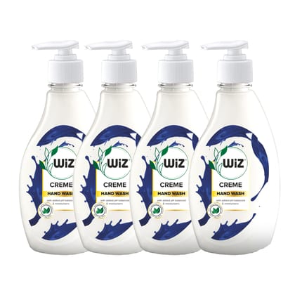 Wiz Creme Handwash Liquid Soap Dispenser Bottle - 450ml (Pack of 4)| Germ Protection | Hand Wash with Added pH-Balanced & Moisturizers for Soft & Gentle Hands | Suitable for all Skin Types