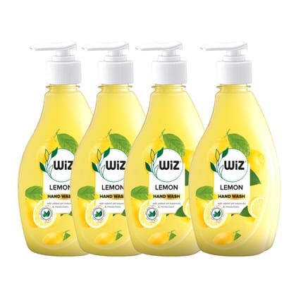 Wiz Lemon Handwash Liquid Soap Dispenser Bottle - 450ml (Pack of 4) | Germ Protection | Hand Wash with Added pH-Balanced & Moisturizers for Soft & Gentle Hands | Suitable for all Skin Types