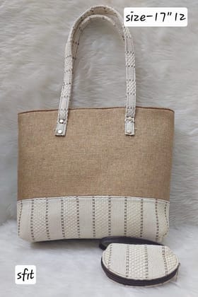 Jute Jacquard fabric Tote Bag with Coin Purse - 17"12