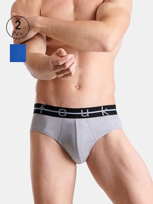 FCUK Play Norwood, Men's Solid Briefs Pack of 2-Gray-Blue