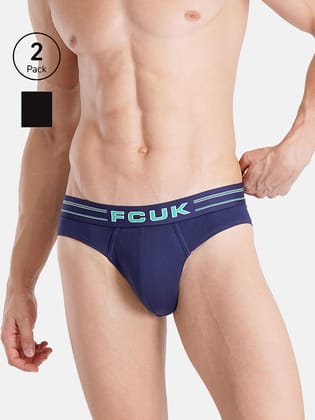 FCUK Flex Galdhawk, Men's Solid Briefs Pack of 2-Blue_Black