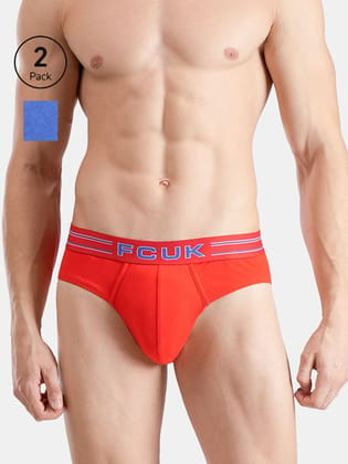 FCUK Flex Galdhawk, Men's Solid Briefs Pack of 2-Blue-Red