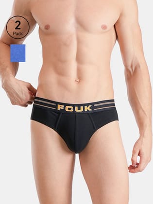 FCUK Flex Galdhawk, Men's Solid Briefs Pack of 2-Blue-Black