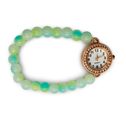 Women's Watch with Green and Blue Beaded Band