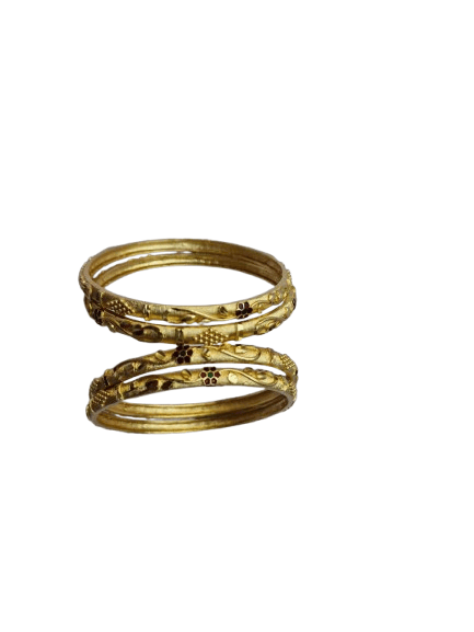 Yellow Gold Plated Designer Bangle Set for Women (Pack of 4)