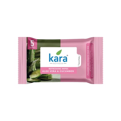 Kara Aloe Vera & Cucumber Refreshing Facial Wet Wipes | Cooling & Hydrating | Pack of 20 (100 Pieces)