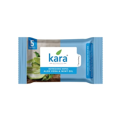 Kara Aloe Vera & Mint Oil Refreshing Facial Wet Wipes |Hydrating & Revitalizing | Pack of 20 (100 Pieces)