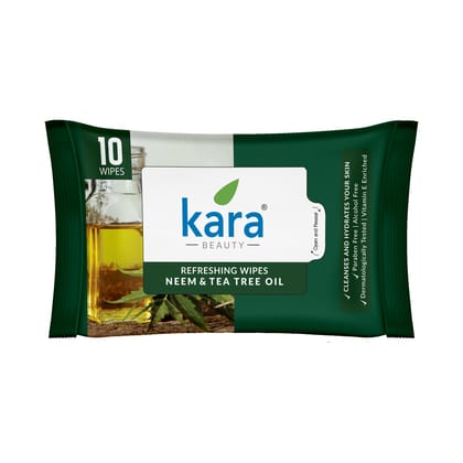 Kara Neem & Tea Tree Oil Facial Wet Wipes | For Clear, Healthy, Acne-Prone Skin | Pack of 12 (120 Pieces)