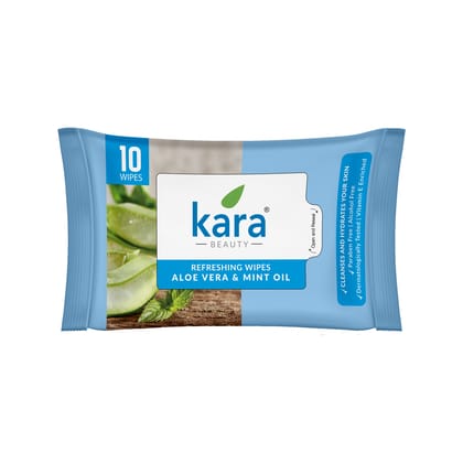 Kara Aloe Vera & Mint Oil Refreshing Facial Wet Wipes |Hydrating & Revitalizing | Pack of 12 (120 Pieces)