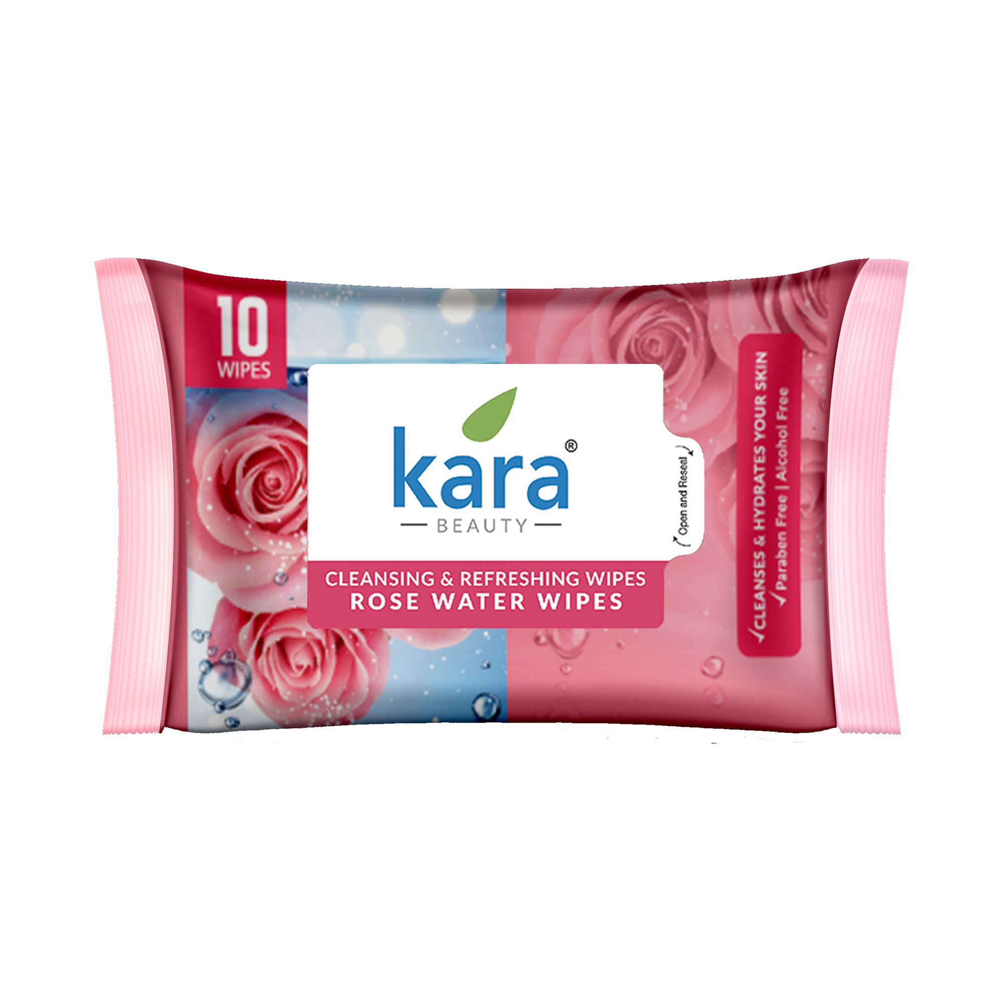 Kara Rose Water Facial Wet Wipes | Cleansing & Refreshing | For a Natural Glow | Pack of 12 (120 Pieces)