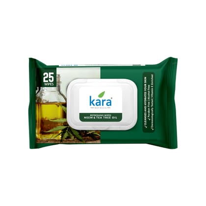 Kara Neem & Tea Tree Oil Facial Wet Wipes | For Clear, Healthy, Acne-Prone Skin | Pack of 6 (150 Pieces)